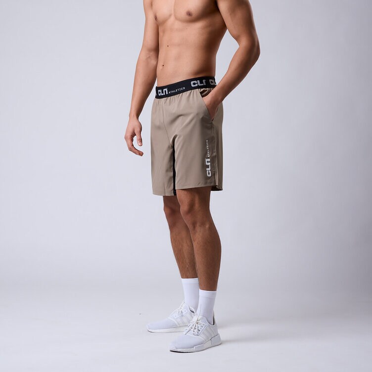 CLN Athletics Shorts träning Beige Herr Dino stretch shorts Dark khaki