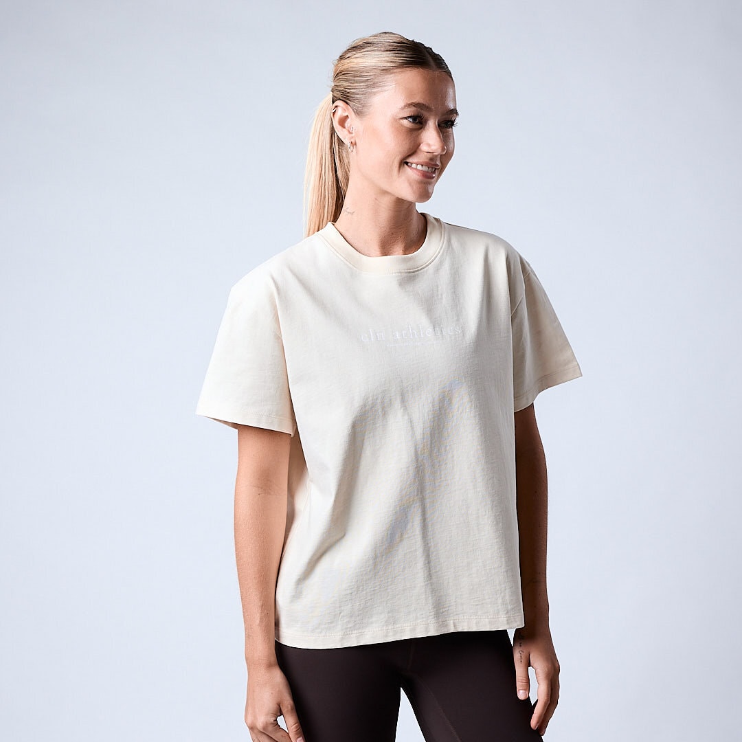 Core relaxed t-shirt print Wmn Cream white